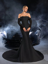 Elegant Off Shoulder Contrast Lace Mermaid Hem Satin Wedding Dress
